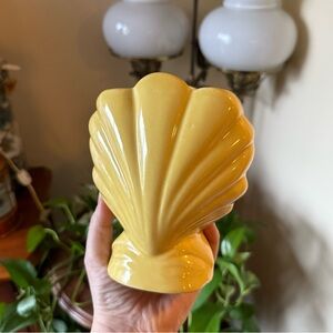Vintage Yellow Ceramic Shell Vase - Decorative Home Accent